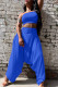 Blue Fashion Sexy adult Ma'am Solid Two Piece Suits Harlan pants Sleeveless Two Pieces