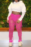 Red Fashion Sexy Solid Draw String See-through Regular Mid Waist Trousers