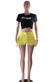 Yellow Denim Button Fly Zipper Fly Mid Solid Straight shorts Shorts
