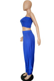 Blue Fashion Sexy adult Ma'am Solid Two Piece Suits Harlan pants Sleeveless Two Pieces