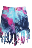 Pink Sexy Patchwork Tassel Tie-dye High Waist Regular Denim Shorts