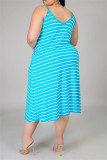 Purple Sexy Casual Plus Size Striped Print Backless Spaghetti Strap Sleeveless Dress