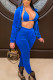 Blue Casual Solid Patchwork Hooded Collar Long Sleeve Regular Sleeve Regular Two Pieces