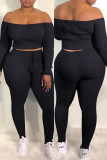 Orange Fashion Casual Solid Backless Off the Shoulder Long Sleeve Two Pieces
