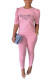 Pink Fashion Casual Print pencil Half Sleeve Two Pieces