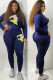 Blue Active Solid Two Piece Suits Print Patchwork pencil Long Sleeve