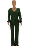 Red Fashion Sexy Solid Long Sleeve V Neck Jumpsuits