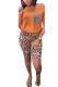 Orange Fashion adult Ma'am OL Leopard Patchwork Two Piece Suits Straight Short Sleeve Two Pieces