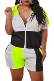 purple Fashion Casual adult Ma'am Turndown Collar Patchwork Zippered Two Piece Suits Zipper Plus Size