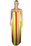 Blue Fashion Street White Blue Orange Yellow Light Blue Dark Blue Spaghetti Strap Sleeveless Slip Swagger Floor-Length Striped Print Dresses