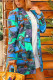 Blue Casual Print Graffiti Turndown Collar Outerwear