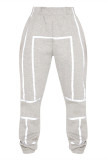 Grey Fashion Casual Solid With Belt High Waist Patchwork Trousers