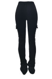 Orange Casual Solid Pocket Fold Boot Cut Patchwork Bottoms