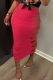 Rose Red Sexy Solid Hollowed Out Skinny Mid Waist Pencil Solid Color Bottoms