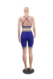 Blue Sexy Casual Patchwork Hollowed Out Backless V Neck Sleeveless Two Pieces
