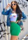 Green Plain Mid Waist Elastic Waist Two-piece suit