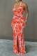 Red Fashion Sexy Print Backless Slit Halter Sleeveless Dress