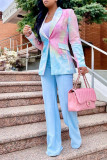 Colour Fashion Casual Print Tie Dye Patchwork Turndown Collar Outerwear