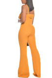 Yellow Fashion Sexy adult Ma'am Solid Two Piece Suits Loose Sleeveless Two Pieces