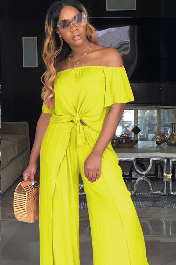 Yellow Casual Fashion asymmetrical Bandage Solid crop top Straight Loose