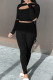 Black Sexy Solid Hollowed Out Patchwork O Neck Long Sleeve Two Pieces