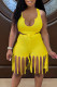 Yellow Sexy Solid Tassel Patchwork Asymmetrical Collar Sleeveless Two Pieces