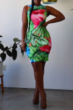 Green Fashion Sexy Print Basic O Neck Vest Dress