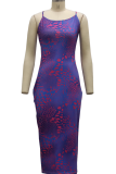 Multicolor Sexy Print Patchwork Halter Pencil Skirt Dresses