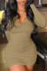 Brownness Casual Solid Patchwork V Neck A Line Dresses