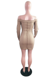 Pink Casual Solid Hollowed Out Off the Shoulder Pencil Skirt Dresses