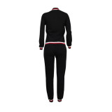 Red Elastic Fly Mid Patchwork pencil Pants Two-piece suit