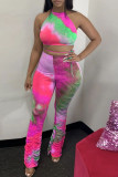 Orange Fashion Casual Print backless Tie Dye Two Piece Suits Loose Sleeveless Two Pieces