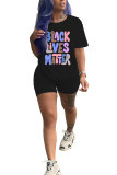 White Fashion Casual adult Letter Patchwork Print Two Piece Suits Straight Short Sleeve Two Pieces