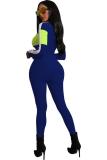Blue Casual Fashion Solid zipper Patchwork Long Sleeve V Neck 
