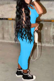 Pink Fashion Casual Solid Basic O Neck Vest Dress