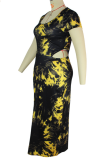 Black Sexy Patchwork Tie-dye Square Collar Straight Plus Size Dresses