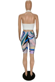 Pink Sexy Print Bandage Halter Sleeveless Two Pieces