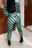 Red Casual Striped Patchwork Half A Turtleneck Skinny Jumpsuits