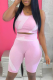 Pink Sportswear Print Patchwork U Neck Sleeveless Two Pieces