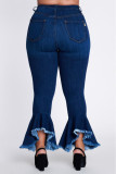 Dark Blue Sexy Solid Ripped Plus Size 