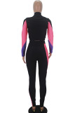 Green Active Europe and America Patchwork Solid pencil Long Sleeve Two Pieces