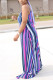 Dark Blue Fashion Street White Blue Orange Yellow Light Blue Dark Blue Spaghetti Strap Sleeveless Slip Swagger Floor-Length Striped Print Dresses