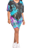 Orange Fashion Sexy adult Patchwork Print Two Piece Suits Straight Short Sleeve Two Pieces