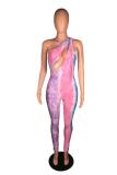 Multi-color Sexy Fashion Hollow Tie-dyed Asymmetrical Sleeveless one shoulder collar Jumpsuits