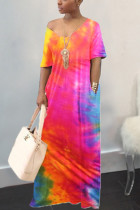 Pink Fashion Casual V Neck Print Plus Size 