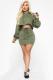 Green Fashion adult Sexy Two Piece Suits Bandage Solid Hip skirt Long Sleeve