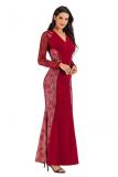 Black adult Celebrities Fashion Cap Sleeve Long Sleeves V Neck A-Line Floor-Length Solid lace pe