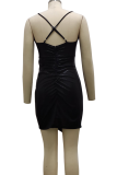 Blue Sexy Solid Patchwork Spaghetti Strap Pencil Skirt Dresses