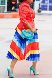 Rainbow Color Casual Striped Patchwork Loose Mid Waist Type A Bottoms