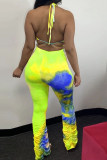 Orange Fashion Casual Print backless Tie Dye Two Piece Suits Loose Sleeveless Two Pieces